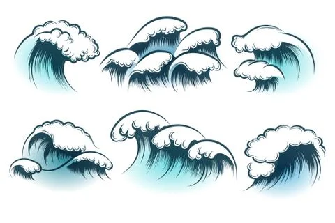 Hand Drawn Ocean Wave Set Stock Illustration
