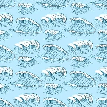 Hand drawn ocean waves seamless pattern Stock Illustration