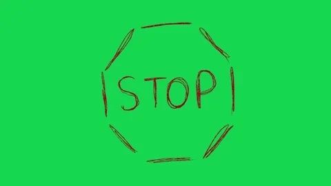 Hand Drawn Octagon Stop Sign Animation on Green Screen Traffic Safety Overlay Vidéo 334608670
