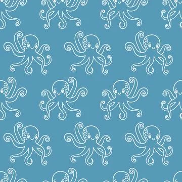 Hand Drawn Octopus Seamless Pattern Background Illustrazione stock