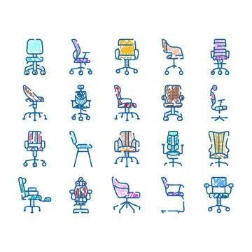Hand drawn office chairs doodle icon collection Stock Illustration