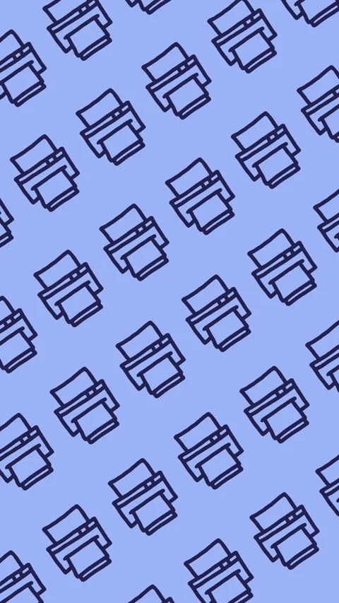 Hand-drawn office printer line art seamless pattern on an abstract background Vídeo Stock 343080737