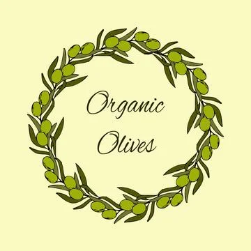 Hand-drawn olive frame on light background Stock Illustration