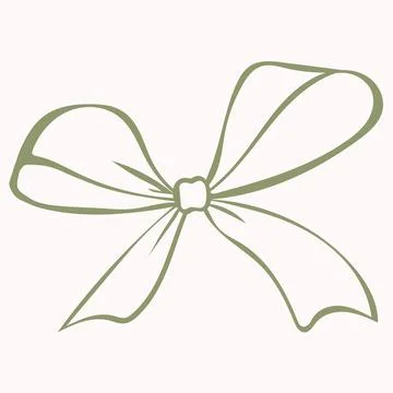 Hand Drawn Olive Green Decorative Bow with Ribbon Tails Illustrazione stock