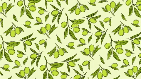 Hand drawn olives background on a seamless loop Stock Footage 309826884