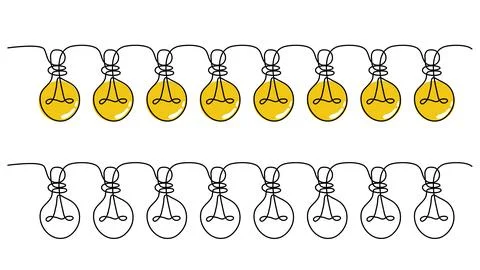 Hand Drawn One Continuous Line Light bulb Hanging Set. Vector Illustration Stock Illustration