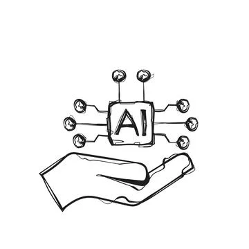 Hand Drawn One Hand Holding AI Chip Network Blue Sketch Vector Icon Technol.. 스톡 일러스트