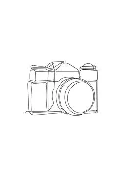 Hand drawn One line drawing of camera linear style. Illustration