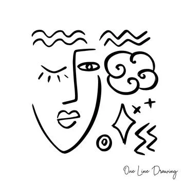 Hand drawn One line human face Illustrazione stock