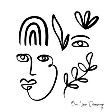Hand drawn One line human face Stock Illustration
