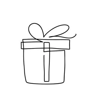 Hand drawn One line present box vector with ribbon and lid, simple black line Illustrazione stock
