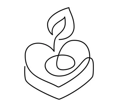 Hand drawn one line vector burning candle icon in form of heart love. Continuous Stock Illustration