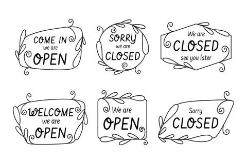 Hand drawn open and closed sign collection Stock Illustration