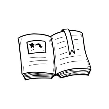 Hand drawn open book with bookmark Stock Illustration