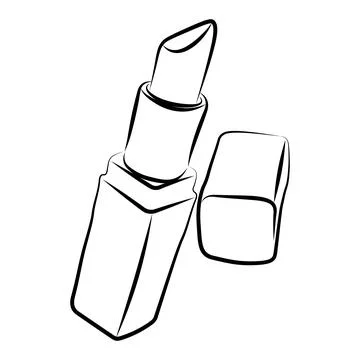 Hand drawn open lipstick doodle, feminine makeup cosmetic illustration idea.. Stock Illustration