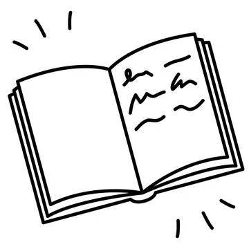 Hand drawn open notebook line art doodle for study and education. Иллюстрация