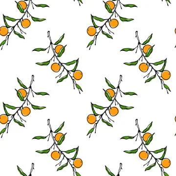 Hand drawn orange branches pattern Stock Illustration