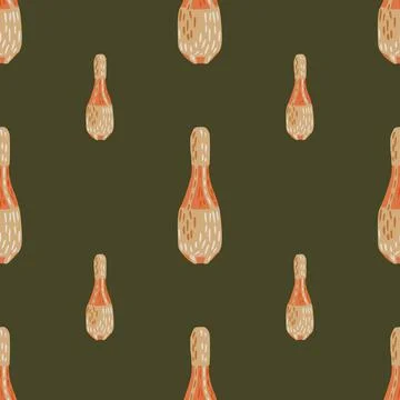 Hand drawn orange colored juggler maces elements seamless pattern. Green oliv 스톡 일러스트