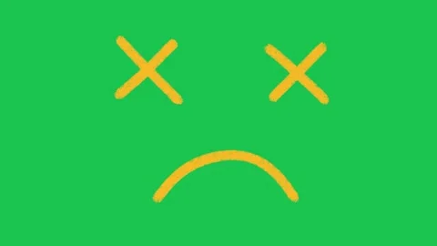 Hand Drawn Orange Dead Cross Eyes and Sad Face Animation on Green Screen 库存影片 335124647