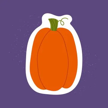 Hand drawn orange pumpkin sticker. Vector isolated fall vegetable Stock Illustration