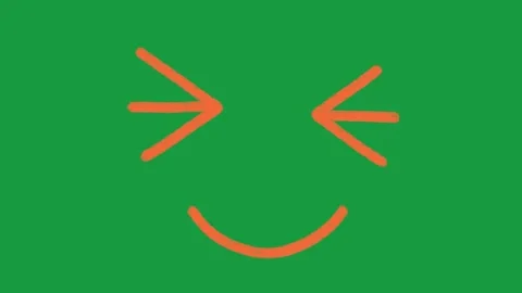 Hand Drawn Orange Squinting Joy and Excited Face Animation on Green Screen Vidéo 335124713