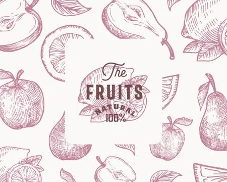 Hand Drawn Oranges, Lemon, Apple and Pear Vector Background Pattern. Abstract Illustrazione stock