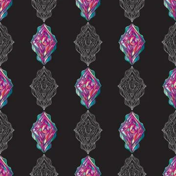 Hand drawn ornament pattern. Vector geometric tracery seamless background Stock Illustration