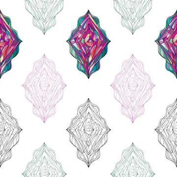 Hand drawn ornament pattern. Vector geometric tracery seamless background Stock Illustration