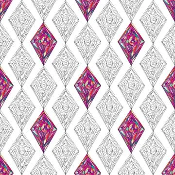 Hand drawn ornament pattern. Vector geometric tracery seamless background Stock Illustration