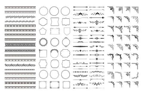 Hand Drawn Ornamental Frames, Borders, Dividers, corner, Swirls, and Flourish 스톡 일러스트