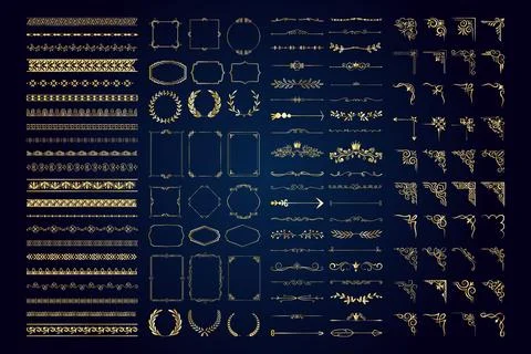 Hand Drawn Ornamental Frames, Borders, Dividers, corner, Swirls, and Flourish Stock Illustration