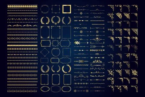 Hand Drawn Ornamental Frames, Borders, Dividers, corner, Swirls, and Flourish Stock Illustration