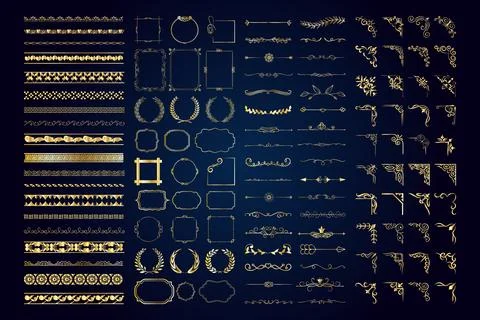 Hand Drawn Ornamental Frames, Borders, Dividers, corner, Swirls, and Flourish Stock Illustration