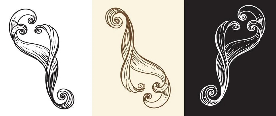 Hand Drawn Ornamental Scrolls in Three Color Variations vector 库存插图
