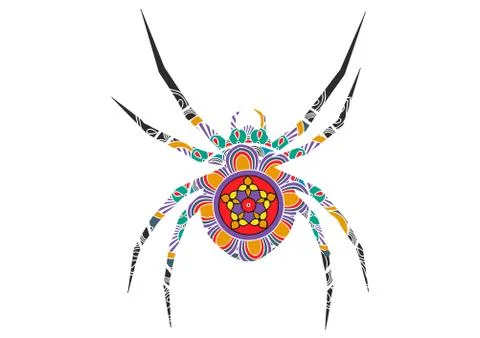 Hand drawn outline doodle spider illustration decorated with zentangle ornaments Ilustración de archivo
