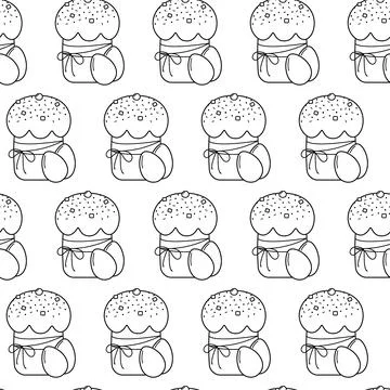 Hand Drawn Outline Easter Cake with sprinkles decorations and Eggs. Easter Stock Illustration