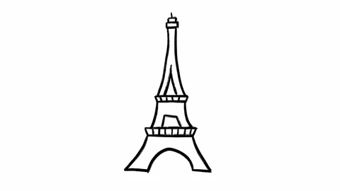 Hand drawn outline of the Eiffel Tower in black color on white background in Stock Footage 275662330