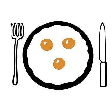 Hand-drawn outline flat vector illustration of the yellow Fried eggs on the b Illustrazione stock