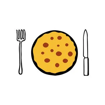 Hand-drawn outline flat vector illustration of a hot yellow pancake on the bl Illustrazione stock