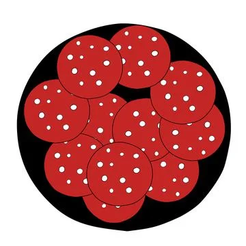 Hand-drawn outline flat vector illustration of a group of red sausage slices Illustrazione stock