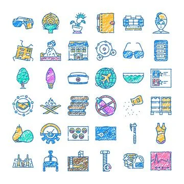 Hand drawn outline icon set varied concepts Stock Illustration
