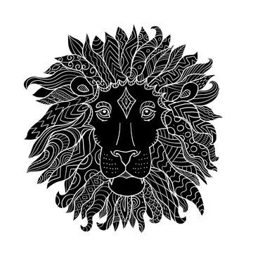 Hand drawn outline lion head decorated with abstract doodle zentangle ornaments Stock Illustration