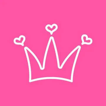 Hand drawn outline vector icon princess crown with hearts on a pink backgroun Illustrazione stock