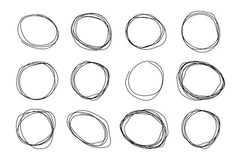 Hand drawn ovals. Set of pen drawing circles. Doodle ellipses. Stock Illustration