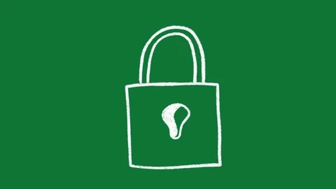 Hand-Drawn Padlock Security Lock 2D Animation on Green Screen Видео 334608957