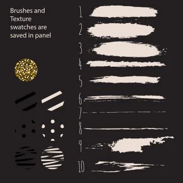 Hand drawn paint brushes and pattern swatches 스톡 일러스트