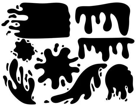 Hand drawn paint splashes and drops of different shapes. Stock Illustration