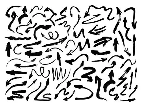 Hand drawn paintbrush vector arrows. Grunge arrow set on white Stock Illustration