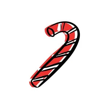 Hand drawn painted candy cane, caramel with red and white stripes. New Year Stock Illustration