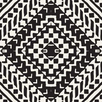 Hand drawn painted seamless pattern. Vector tribal design background. Ethni.. Stock Illustration